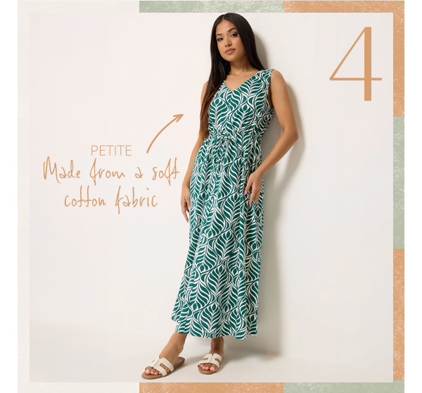 M&Co Petite Green Leaf Print Cotton Maxi Dress