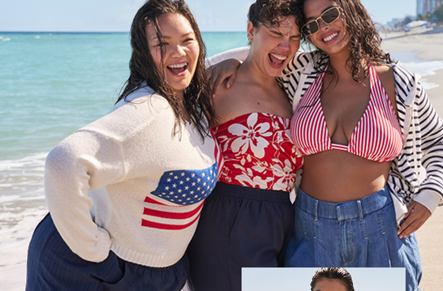 Three women in swimwear at the beach