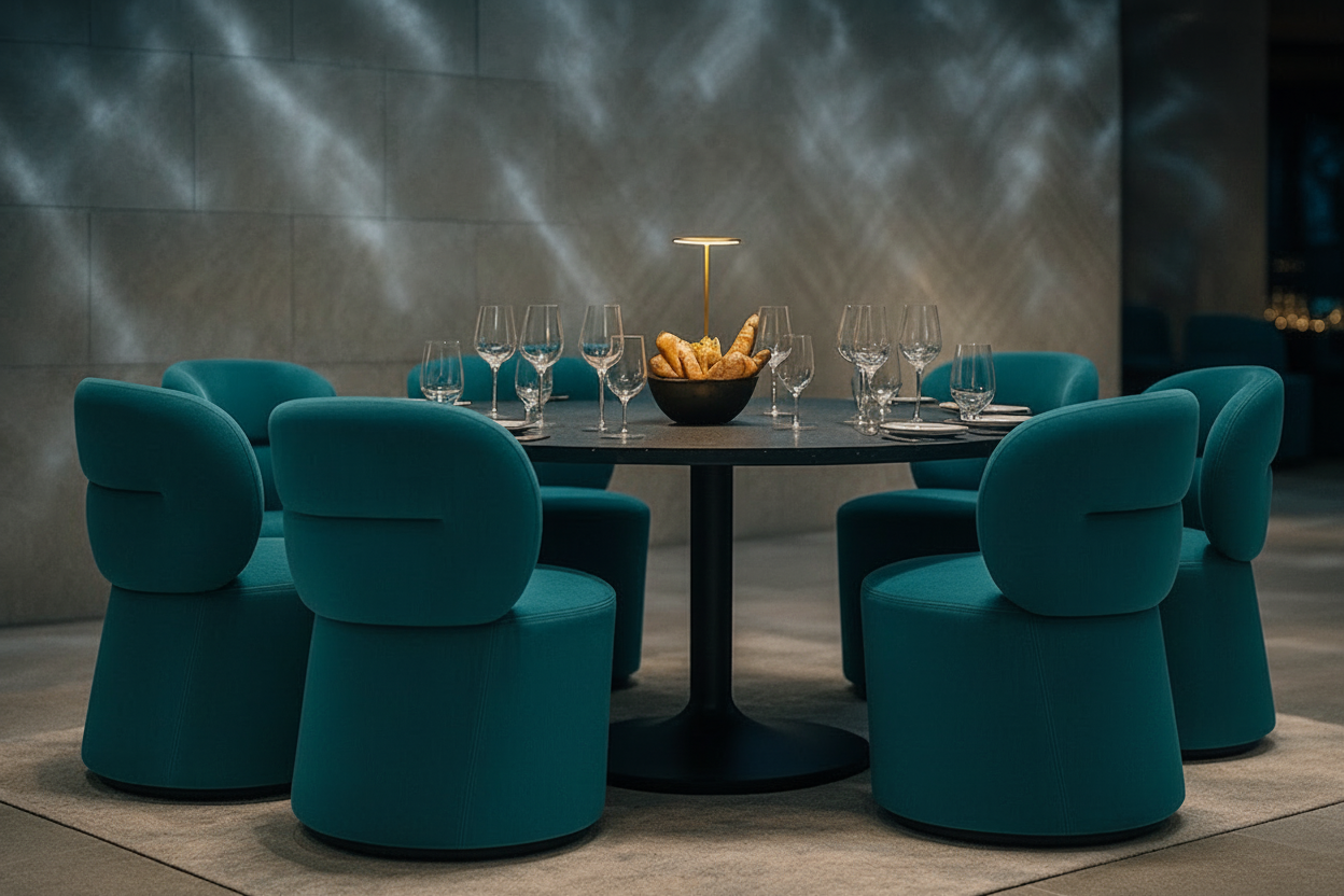 an image of a table with chairs and a bowl of food
