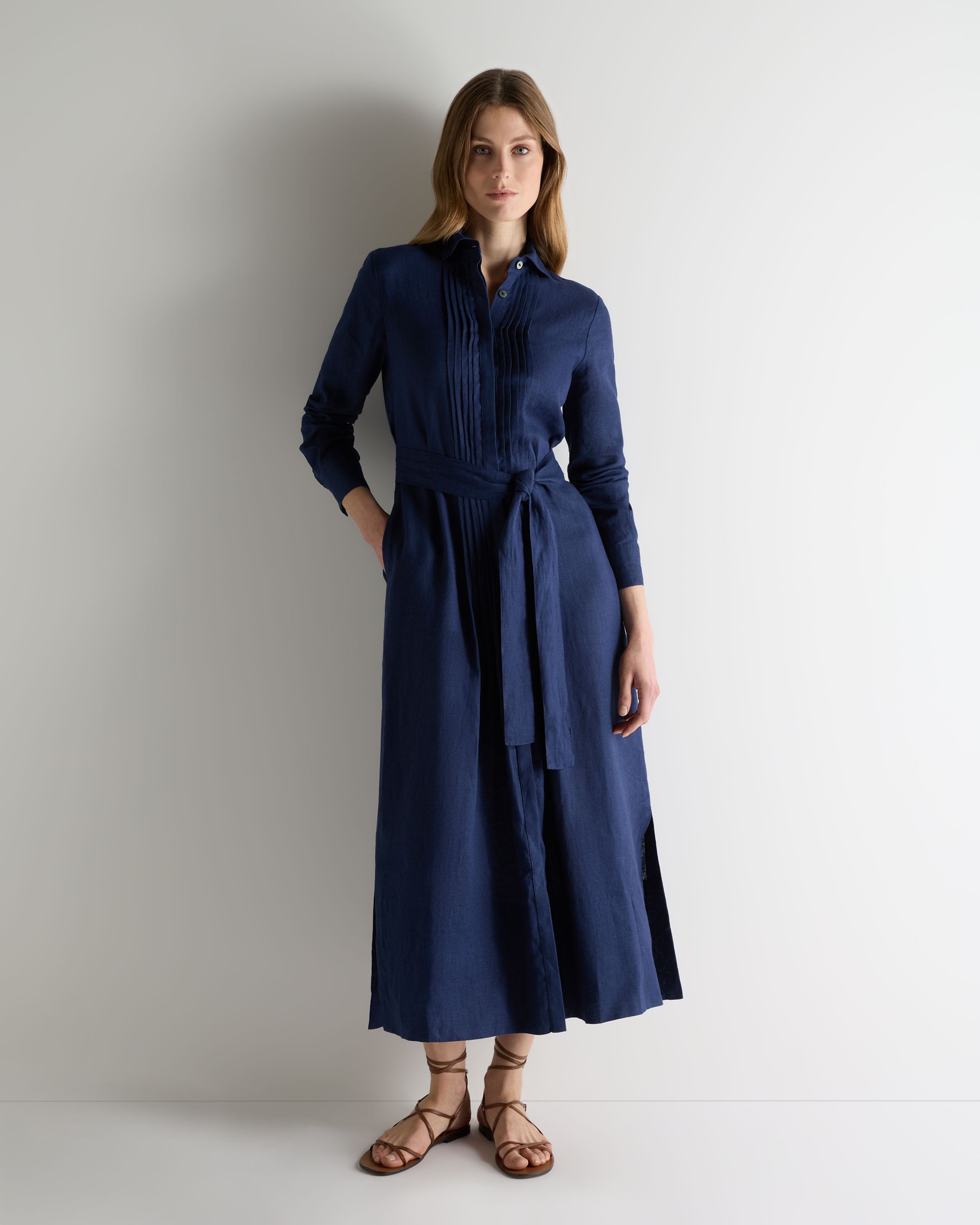 Image of Women's Modica Linen Shirt Dress French Navy Blue