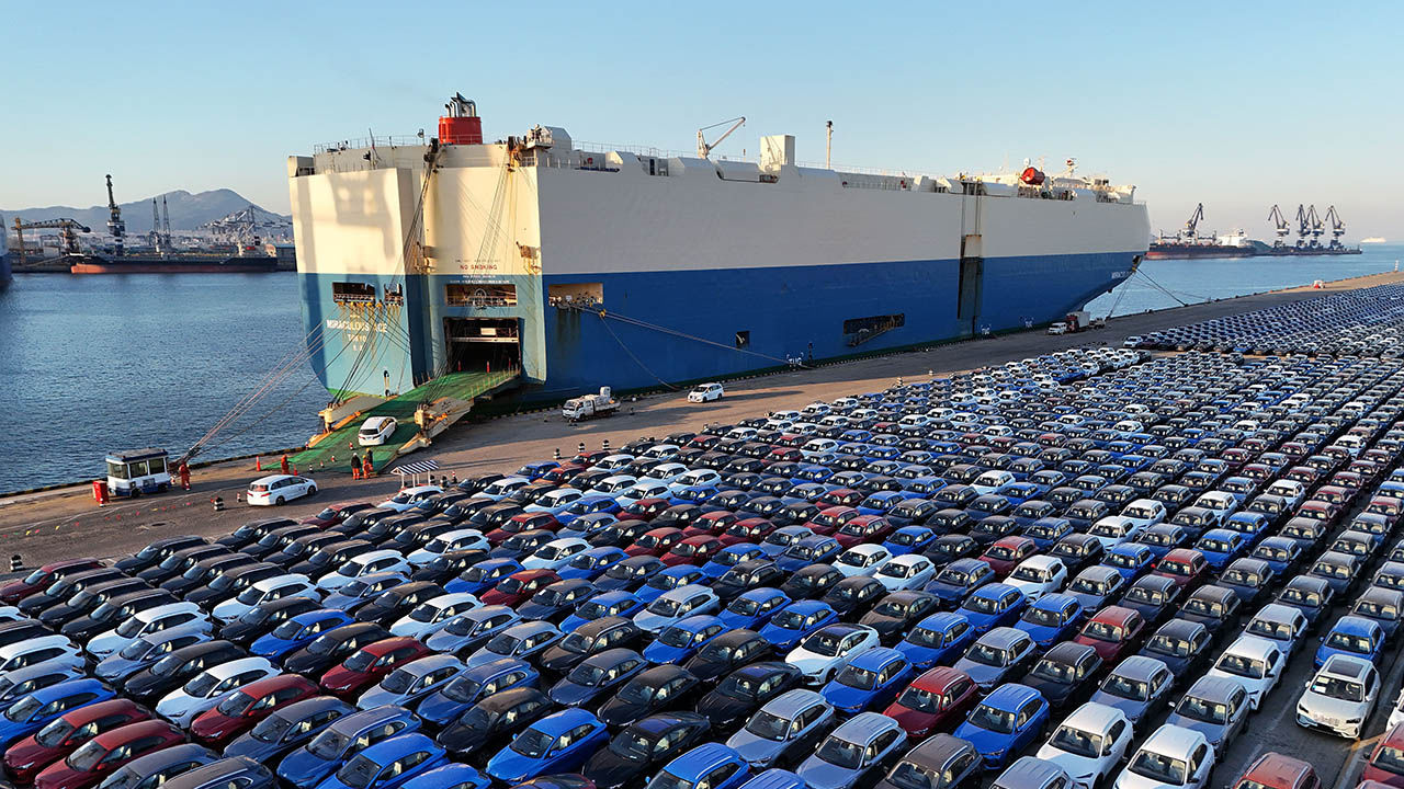 Vehicles waiting to be loaded onto a ship for export in Yantai, Shandong Province, China, March 30th 2025