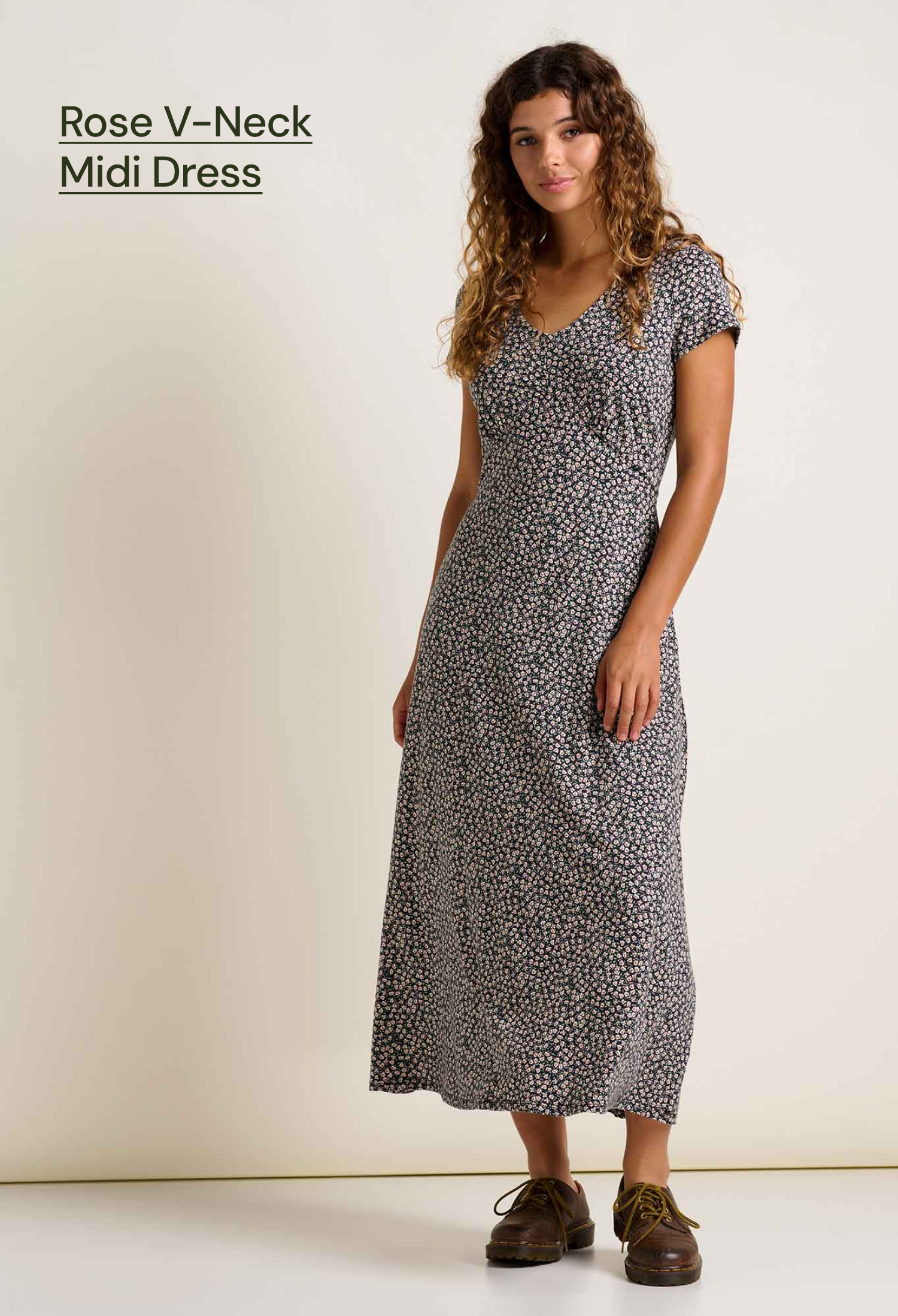 Rose V-Neck Midi Dress