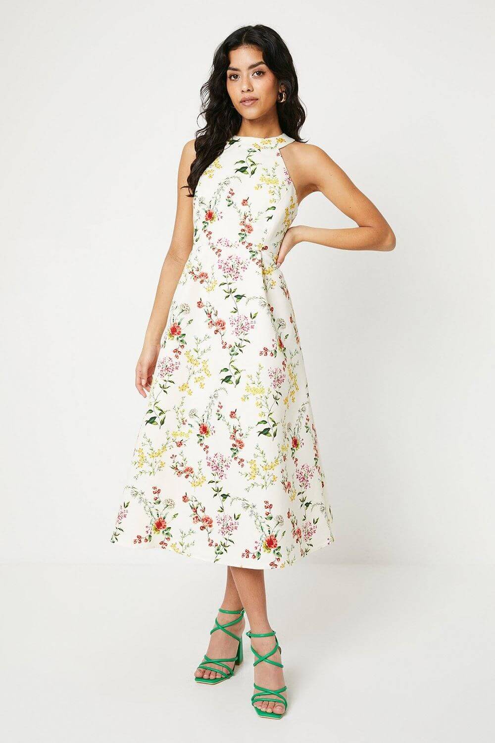 Petite Floral Ottoman Twill Halter Midi Dress