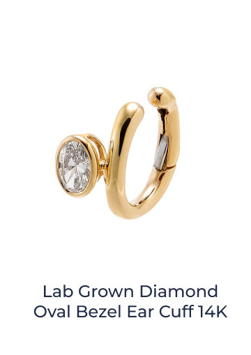 Lab Grown Diamond Oval Bezel Ear Cuff 14K
