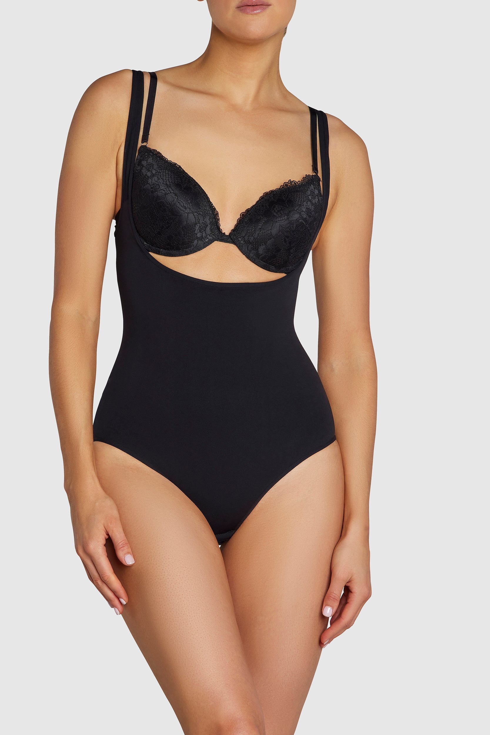 Image of Contour Open Front Bodysuit Black
