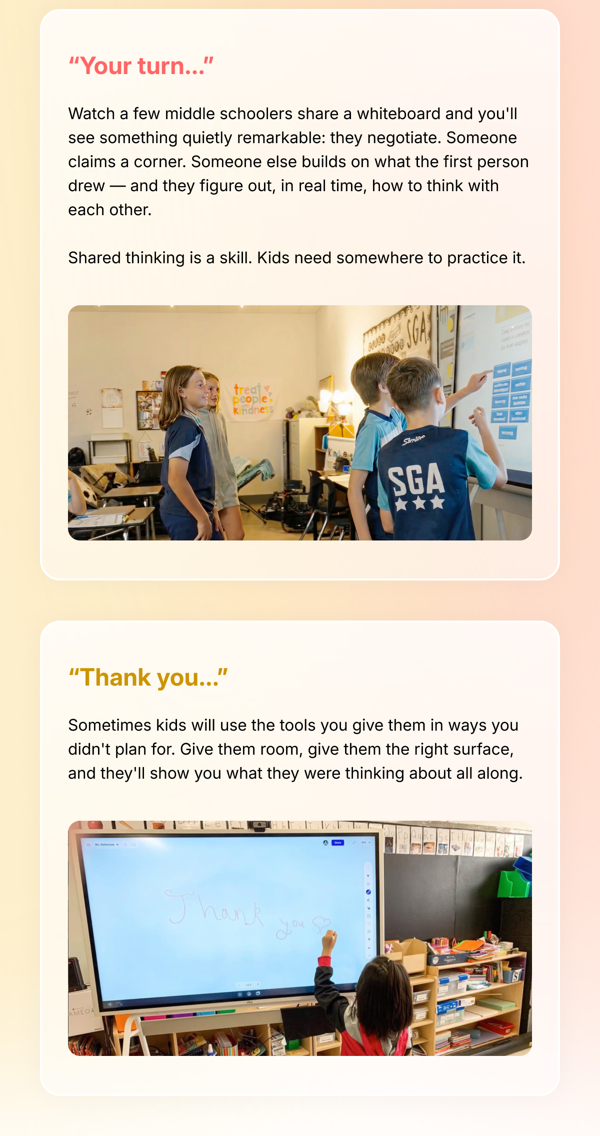 Vibe Board gives kids a space to practice collaborative thinking, providing the perfect canvas to surprise you with their unexpected ideas