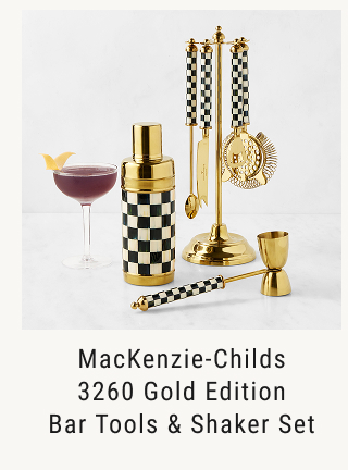 MacKenzie-Childs 3260 Gold Edition Bar Tools & Shaker Set