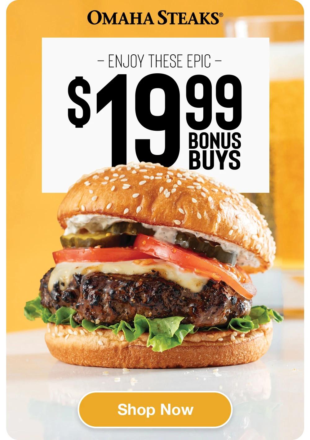 OMAHA STEAKS®

Enjoy These Epic

$19.99 Bonus Buys

Shop Now
