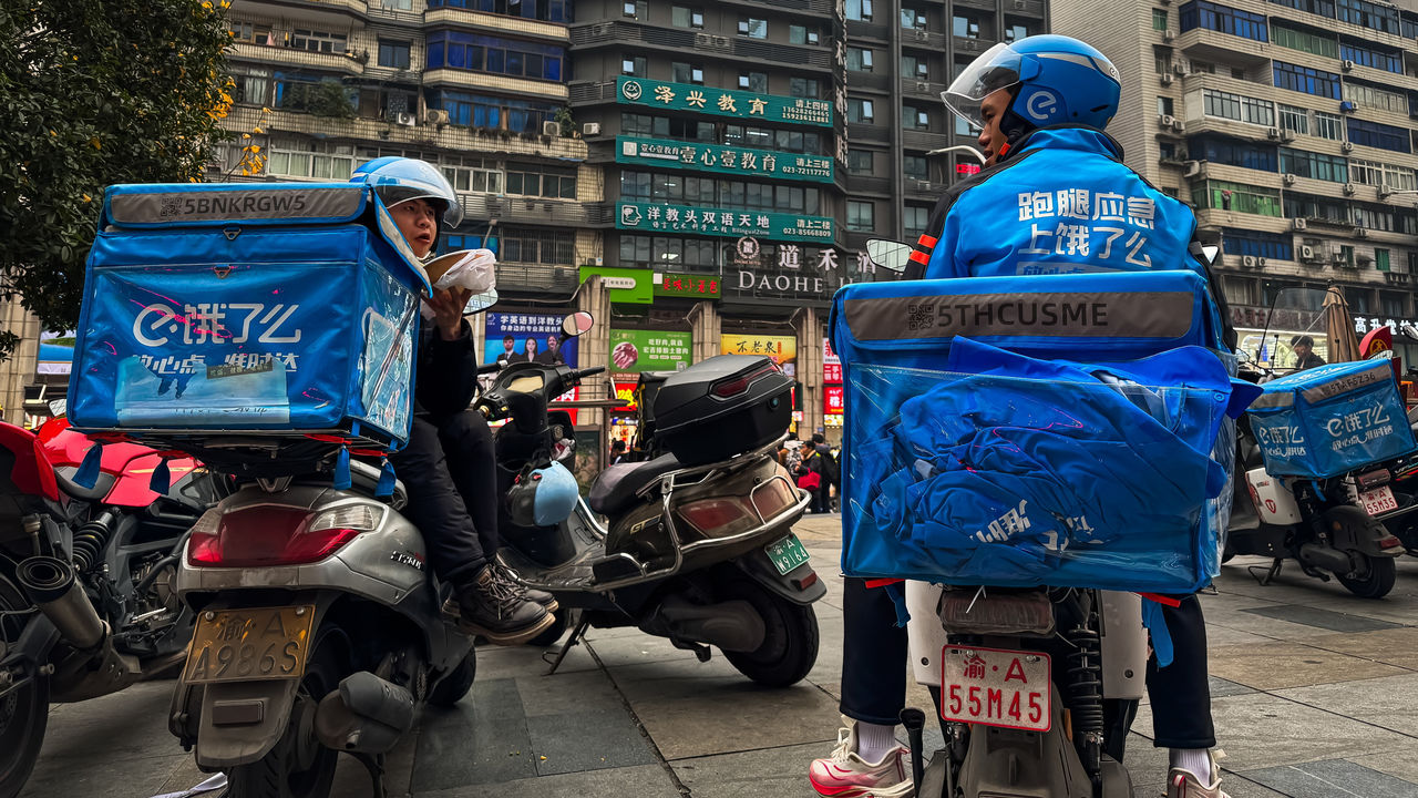 Delivery workers in China
