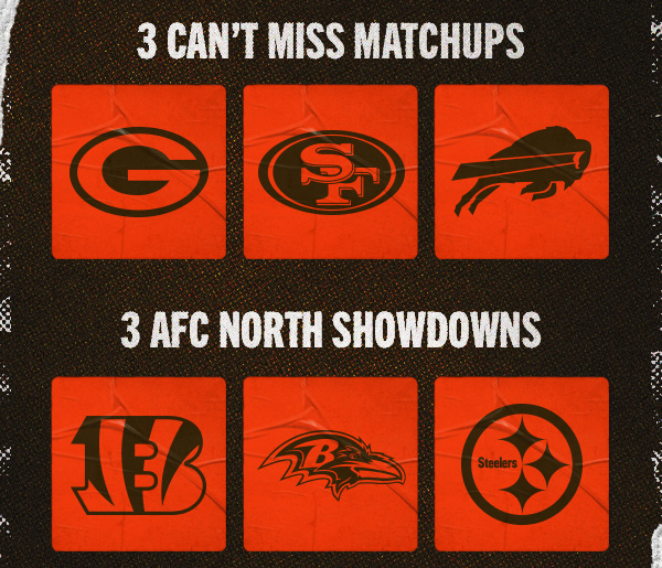 3 Can't Miss Matchups, 3 AFC North Showdowns