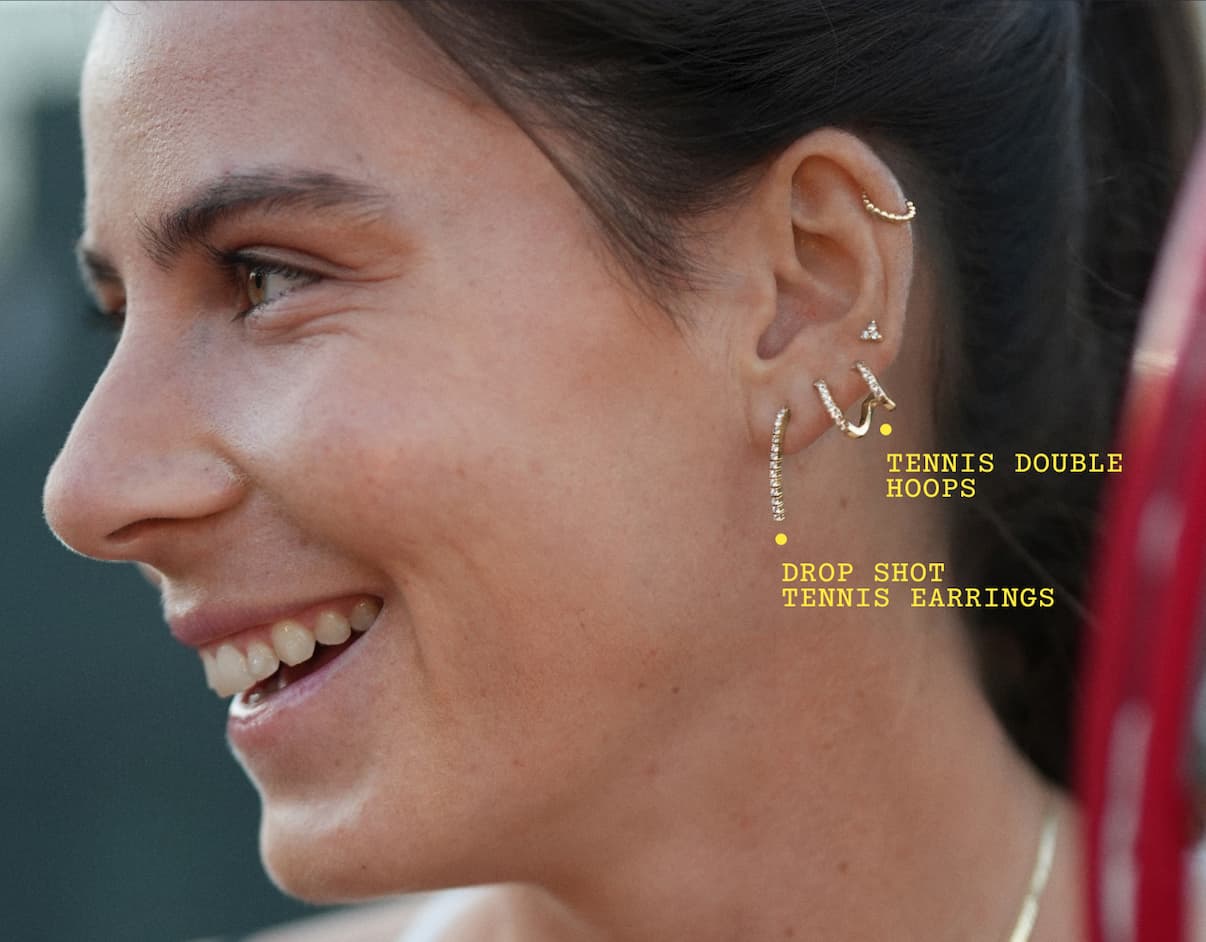 Drop Shot Tennis Earrings. Tennis Double Hoops.