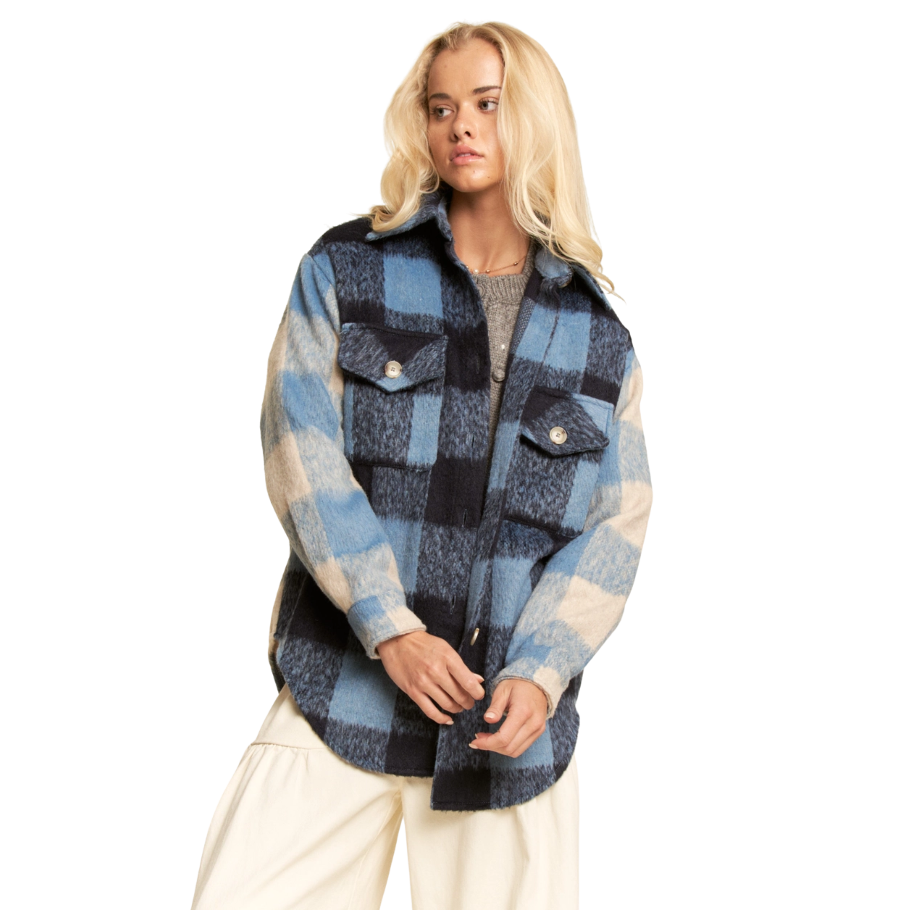 Image of Multi Plaid Chest Pocket Jacket Shacket