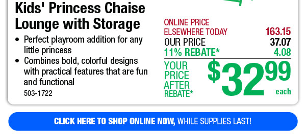 Kids' Princess Chaise Lounge with Storage - Free Shipping To Store!