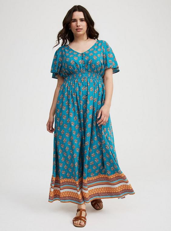 Challis Button-Front Maxi Dress
