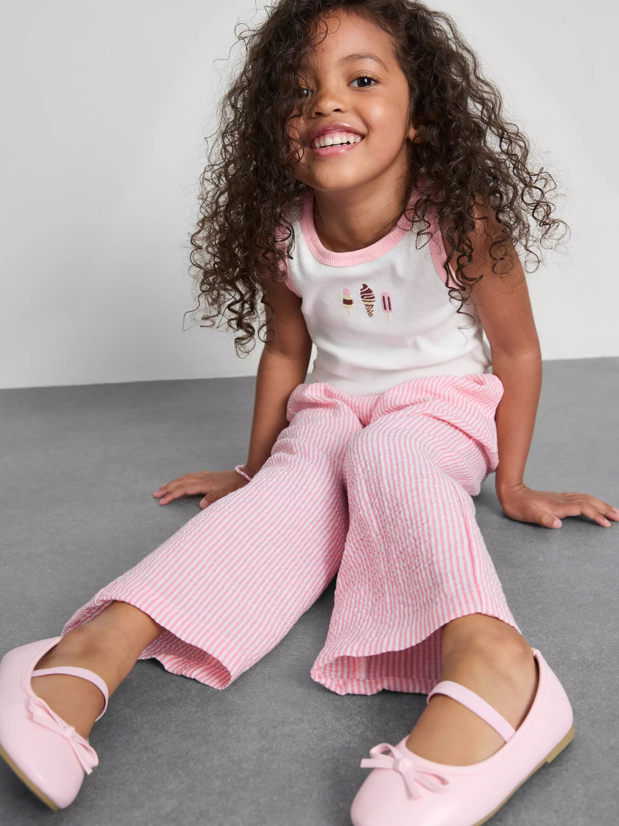 Girl wearing a Stripe Seersucker Pants