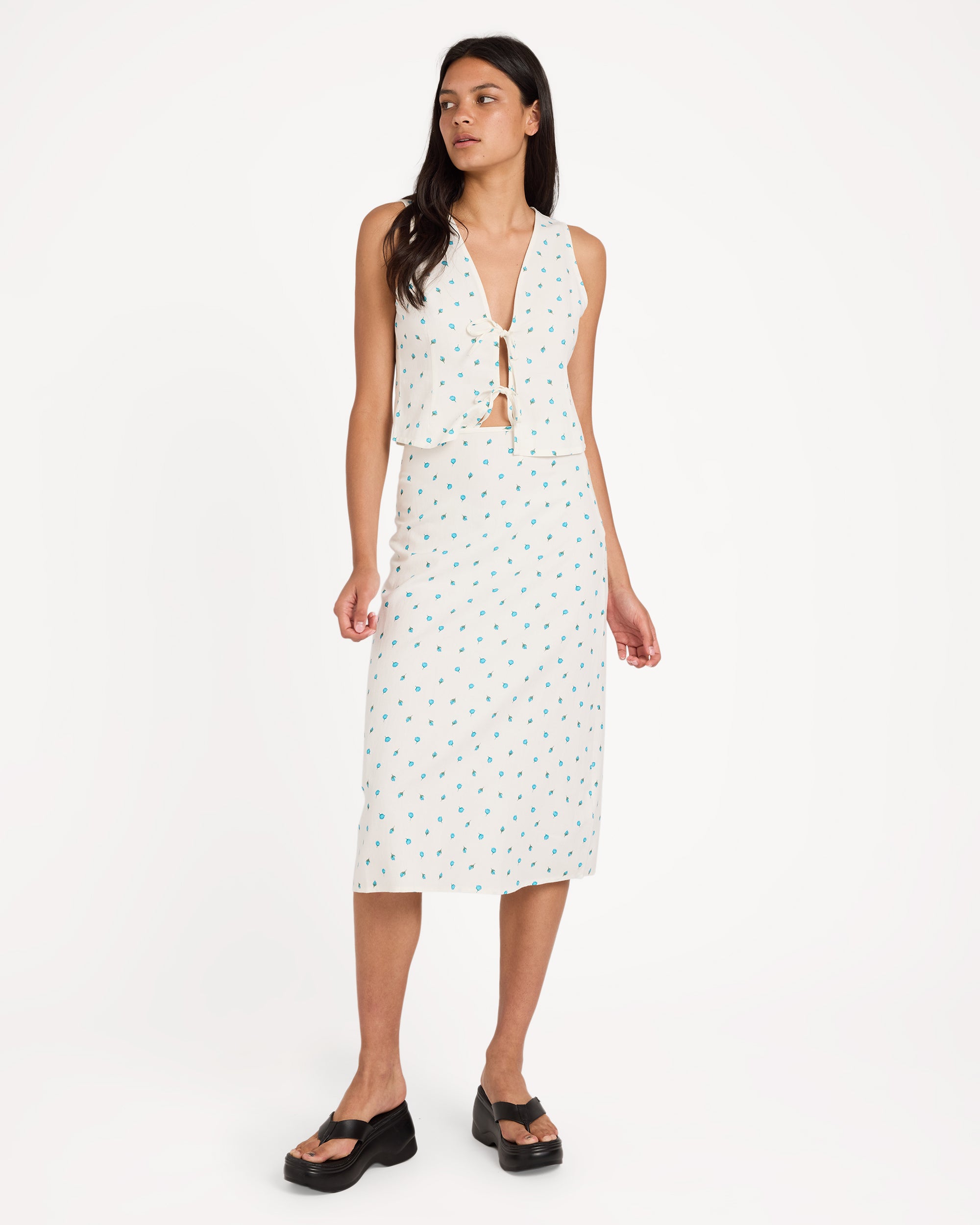 Womens Rose Bud Annika Midi Skirt