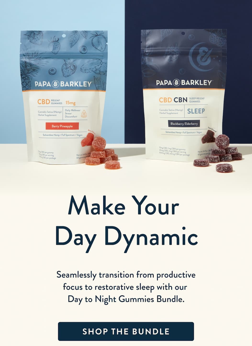 Make Your Day Dynamic! Seamlessly transition from productive focus to restorative sleep with our Day to Night Gummies Bundle. Click here to buy the bundle.