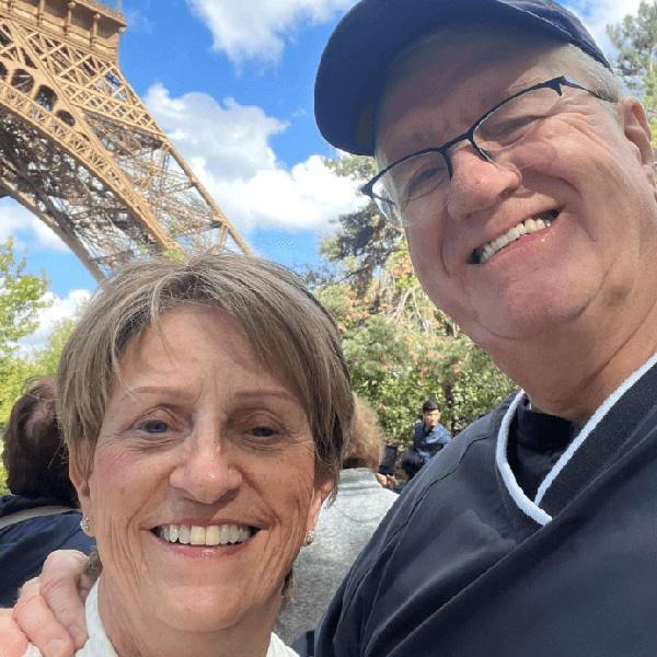 Carol MacKenzie with her husband in France