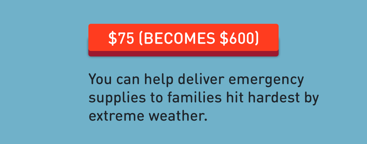 $75 (becomes $600): You can help deliver emergency supplies to families hit hardest by extreme weather.