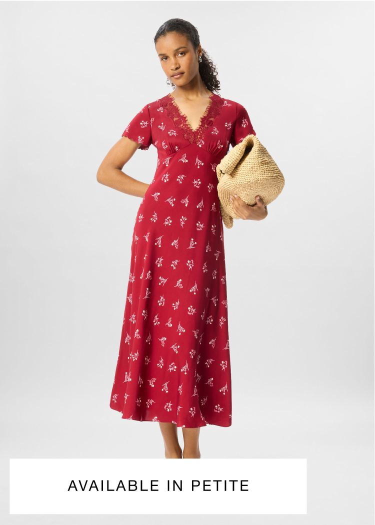 Burgundy Floral Lace Trim Midi Dress