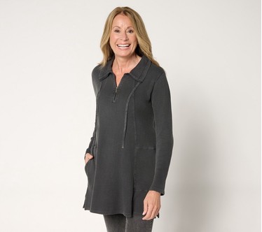 LOGO by Lori Goldstein Regular Cotton 1/4 Zip Waffle Top