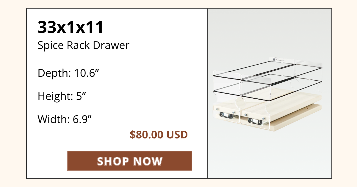 33x1x11 slim spice rack drawer insert for narrow cabinets, compact pull-out organizer for spices