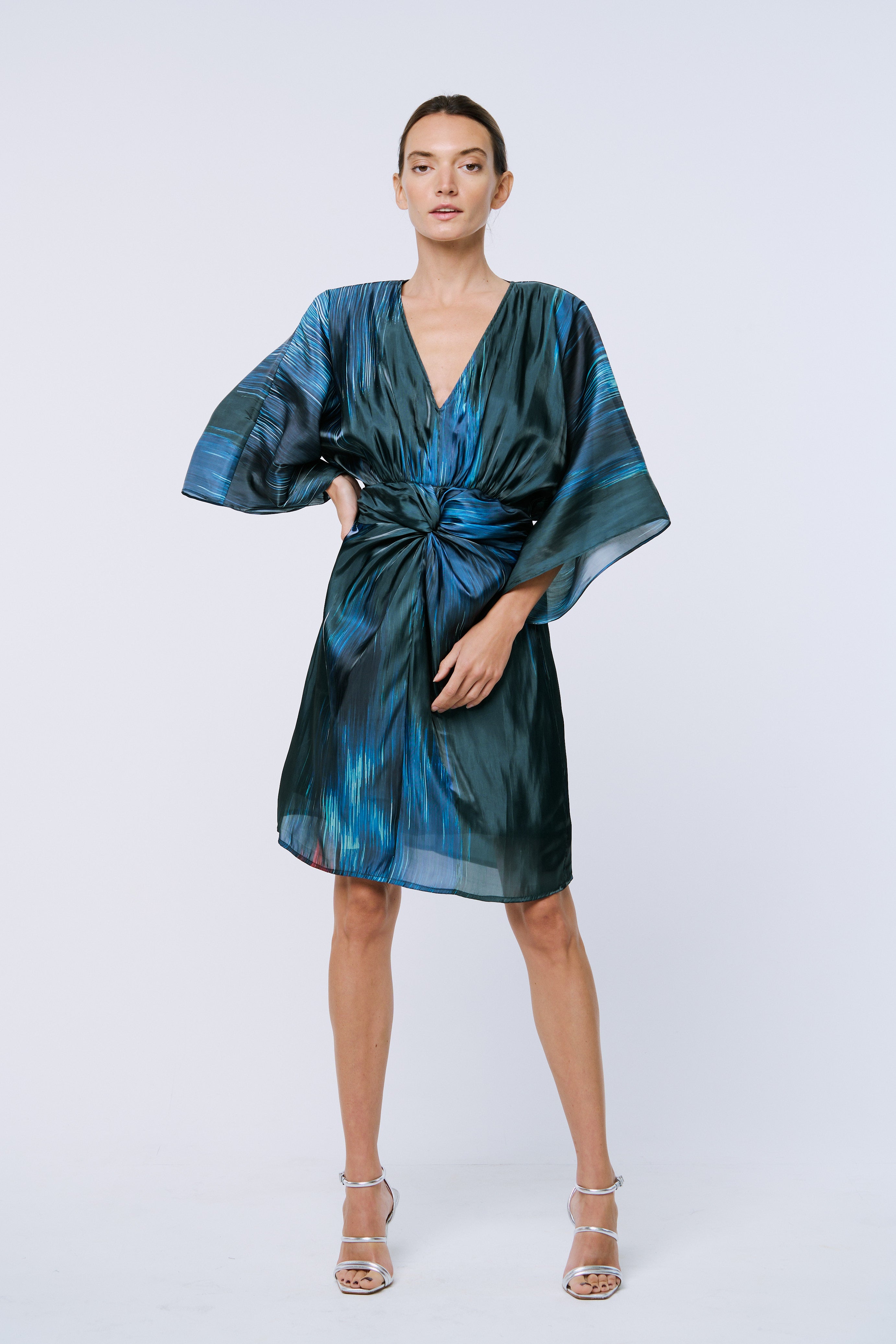 Image of Bela Shimmer Satin Twist Front Dress