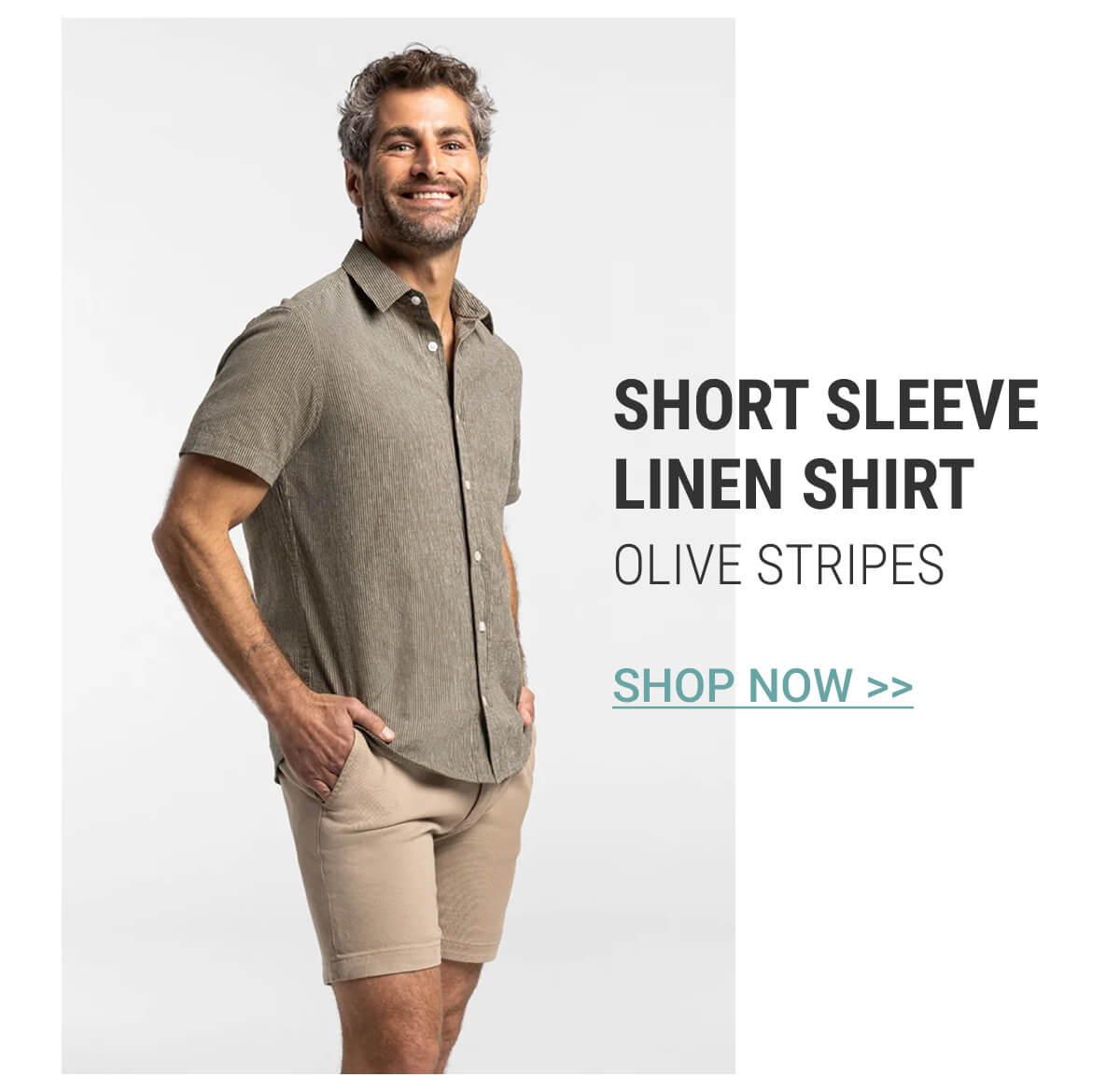 Olive Stripes Short Sleeve Linen Shirt