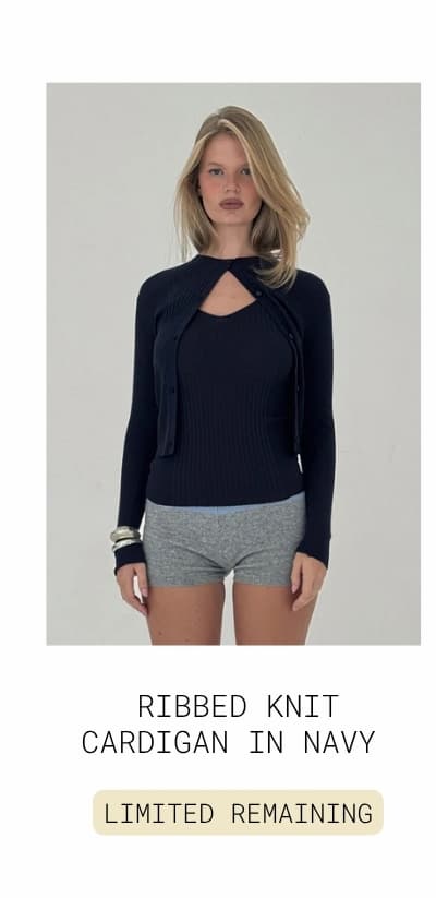 Ribbed Knit Cardigan in Navy 