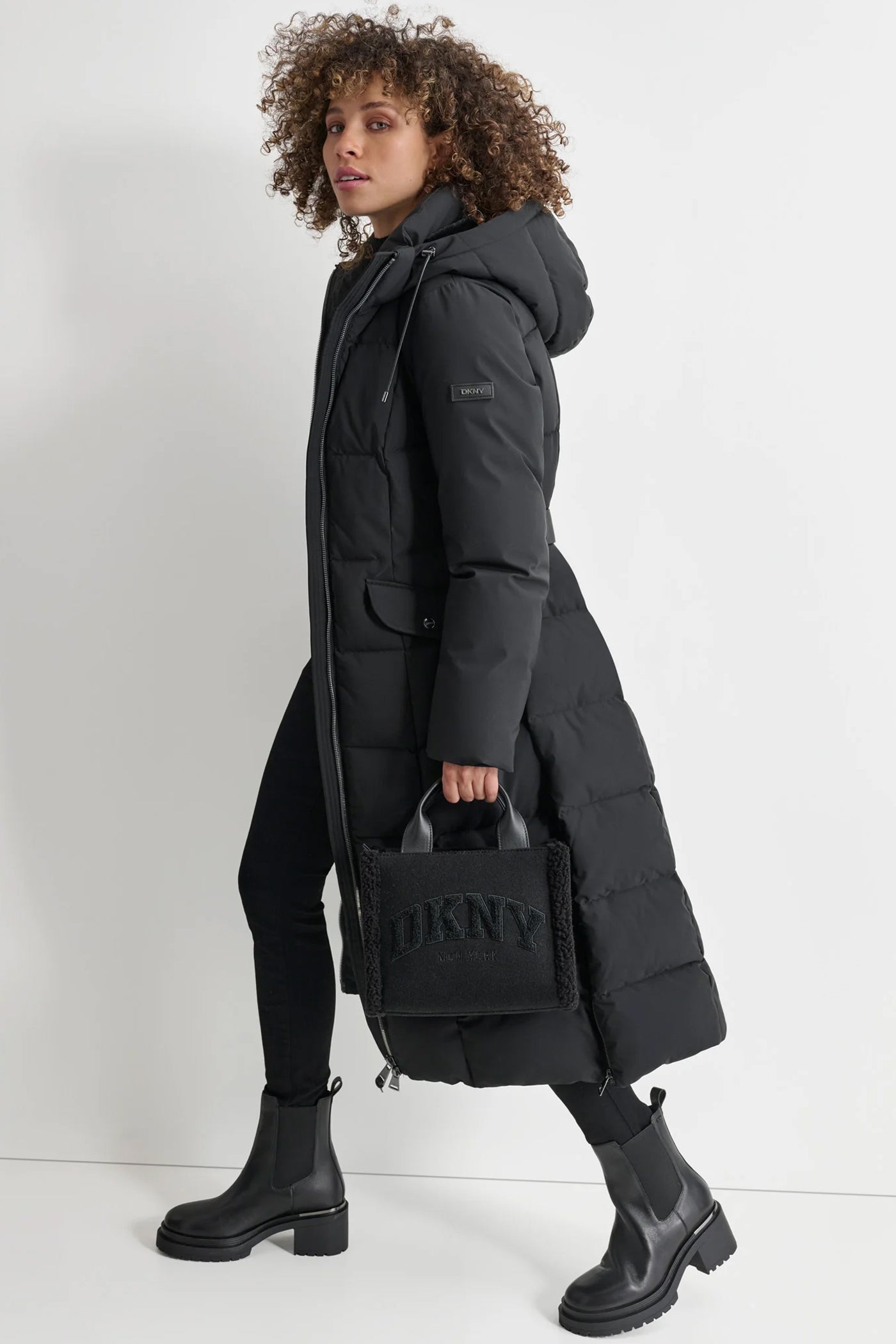 Image of BOX QUILT LONG PUFFER WITH BELT