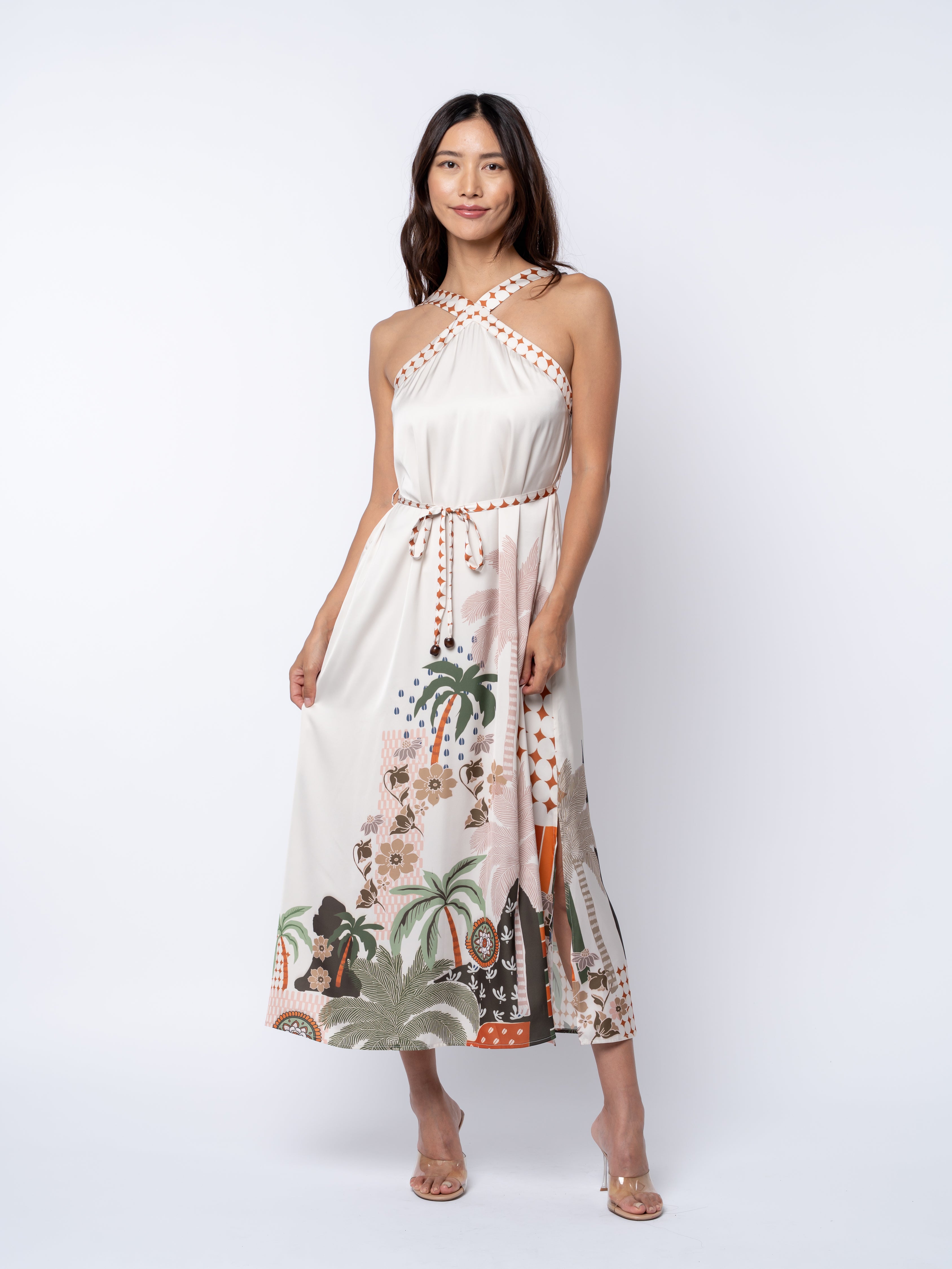Image of Pricella Botanical Print	Halter Neck Midi Dress