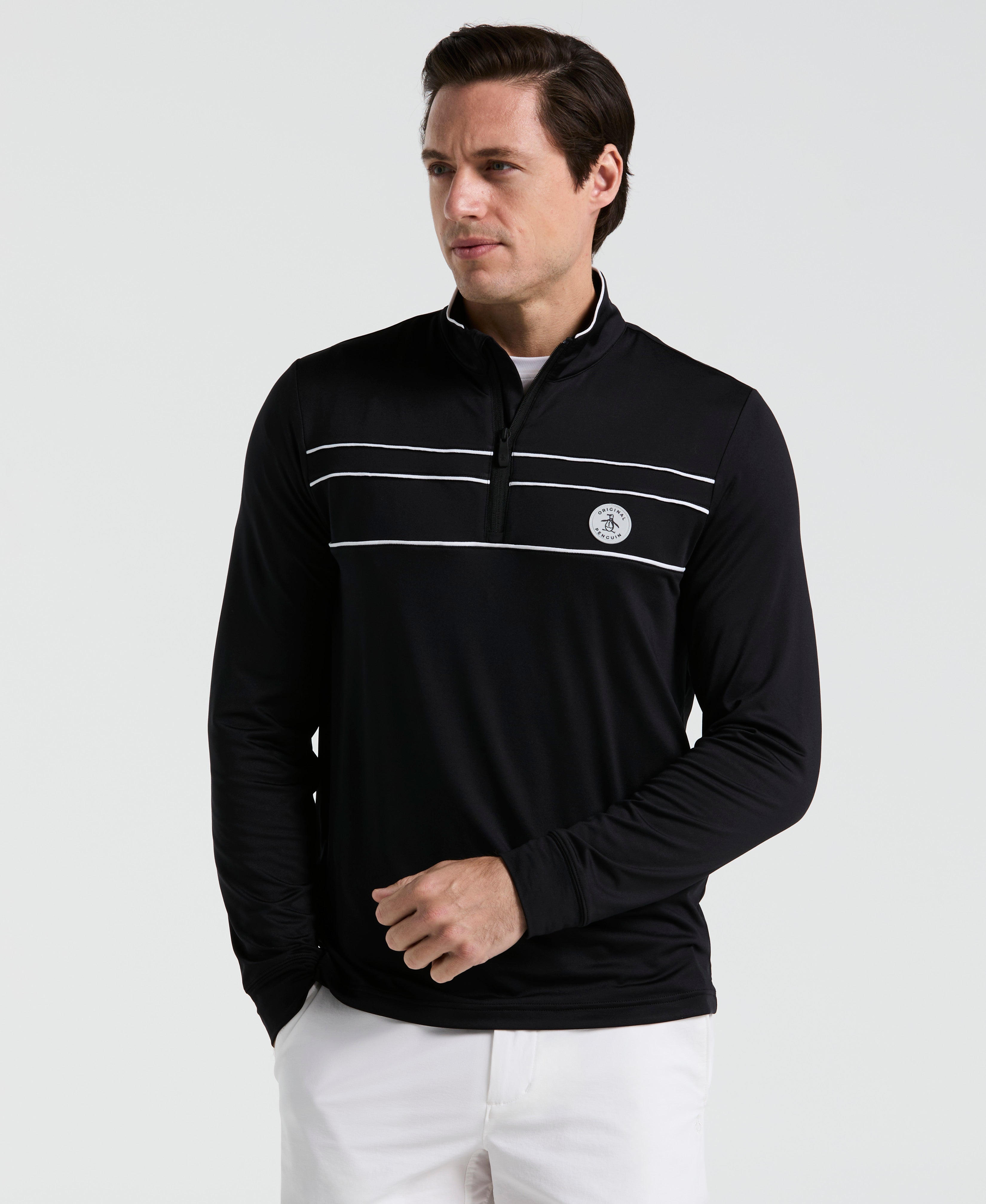 Image of Quarter Zip Striped Golf Pull-Over