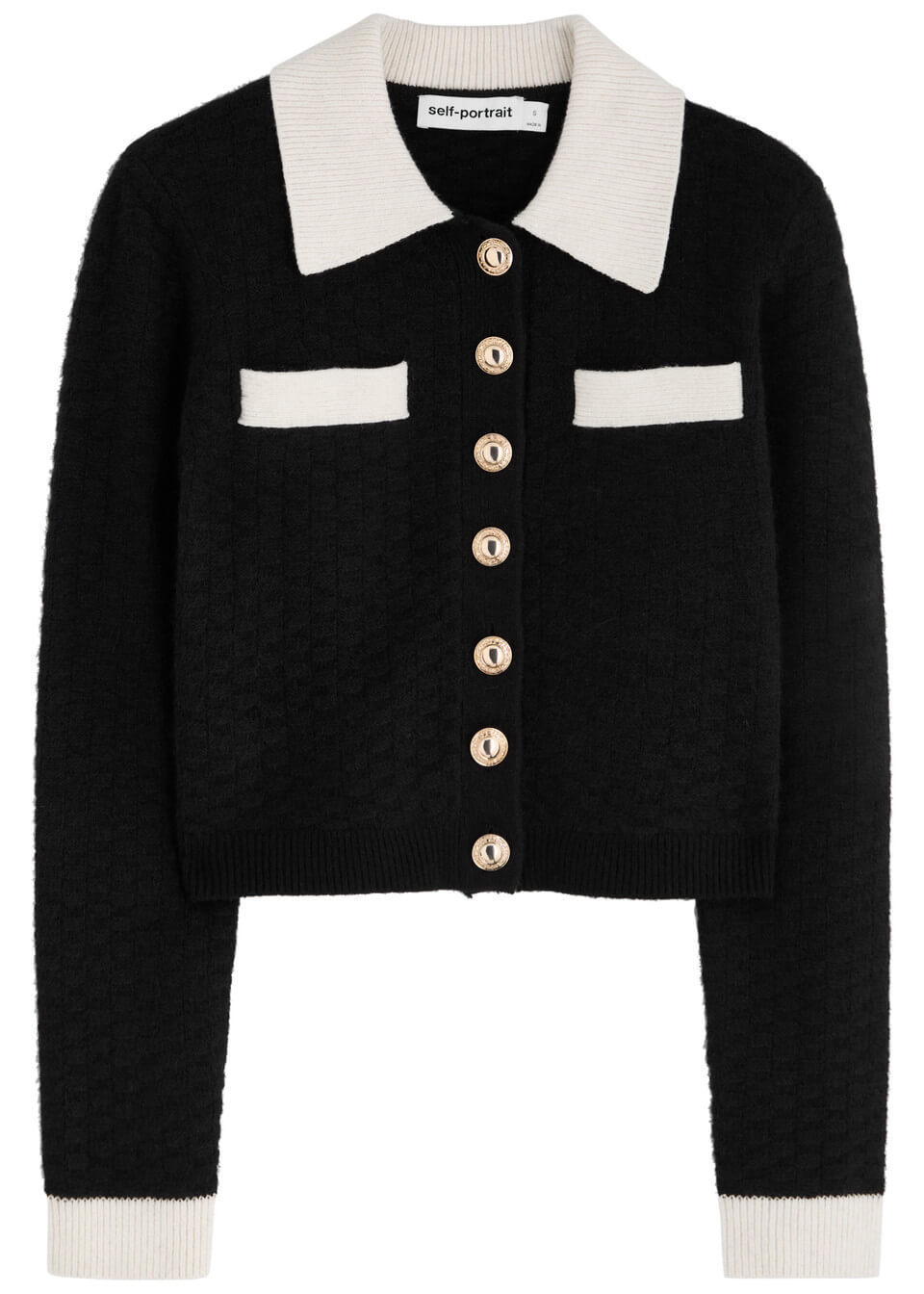 SELF-PORTRAIT Contrast-trim waffle-knit cardigan