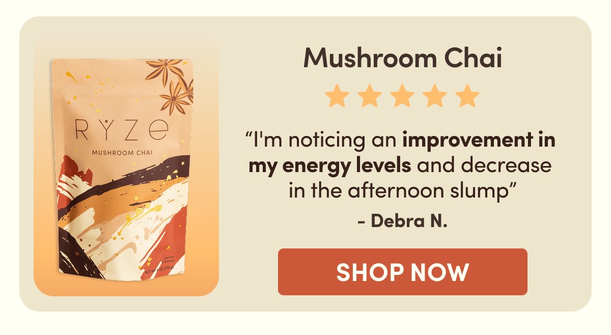 Mushroom Chai | "I'm noticing an improvement in my energy levels and decrease in the afternoon slump" - Debra N. | SHOP NOW