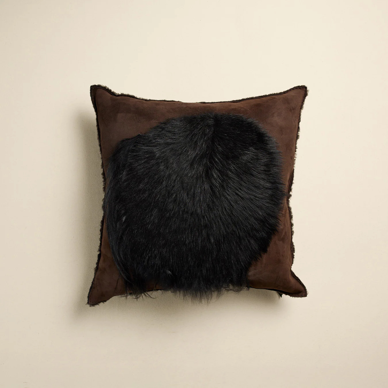 Shearling and Goat Hair Pillow, Brown
