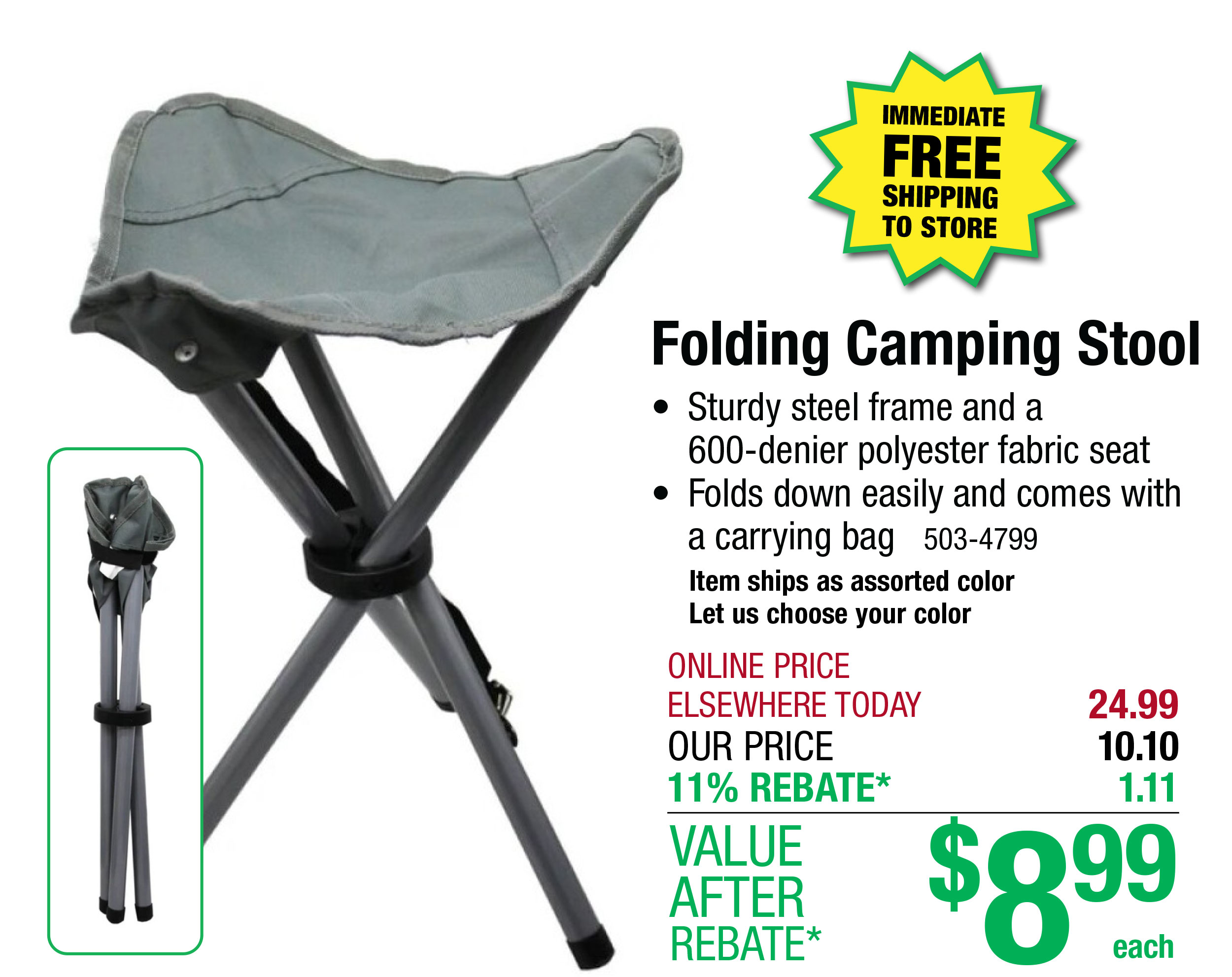 Folding Camping Stool - ONLY $8.99 After Rebate*!