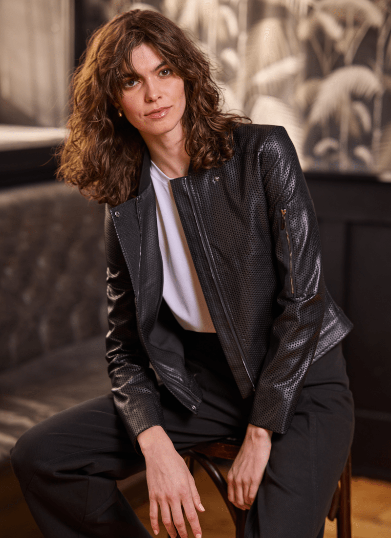 Image of Millicent Perforated Vegan Leather Jacket