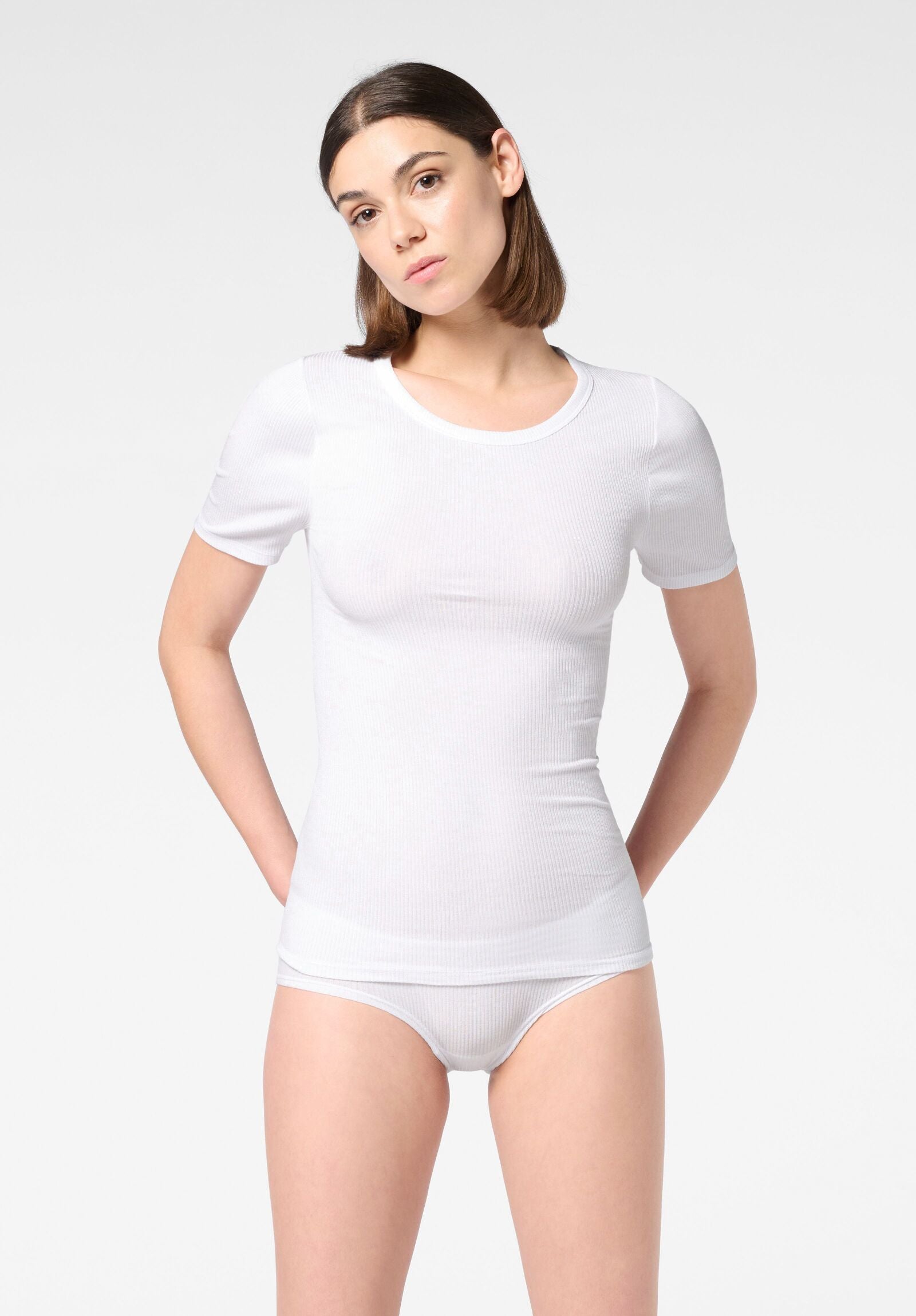 Image of Half-sleeved-Shirt-in-Stretch-Modal-Perfect-Line-Rib - Sand