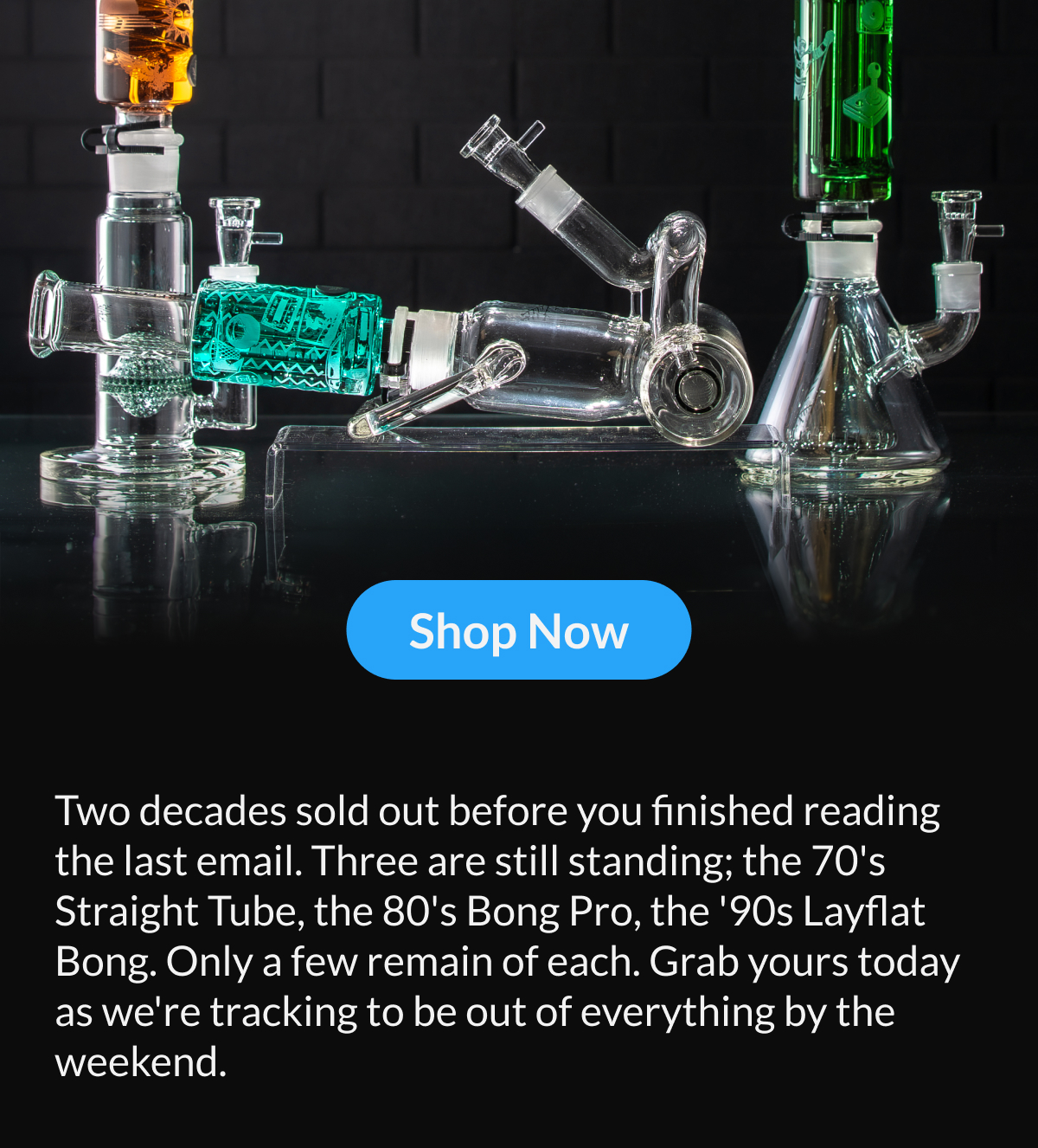 Three retro-inspired glass pieces with vintage color accents