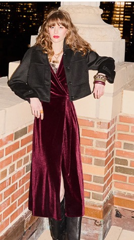 Current Mood Velvet Wrap Dress - Burgundy
