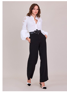 White Balloon Sleeve Shirt With Intricate Floral Embroidery
