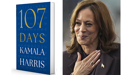 The cover of Kamala Harris's new book and a photo of Kamala Harris during her concession speech.