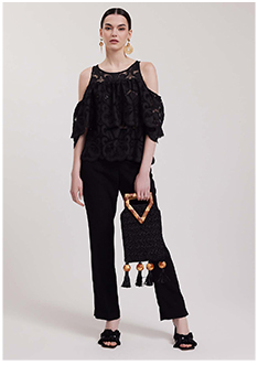 Black Sheer Open Lace Blouse With Off The Shoulder Sleeves