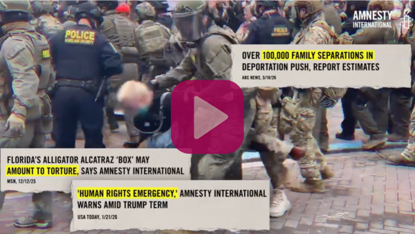 Still thumbnail from Amnesty's new video, calling all human rights supporters to 