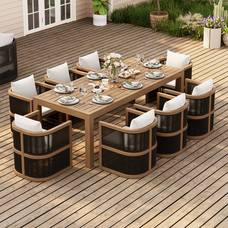 Wevara 9-Piece Outdoor Rope Weave Dining Set with 8 Chairs