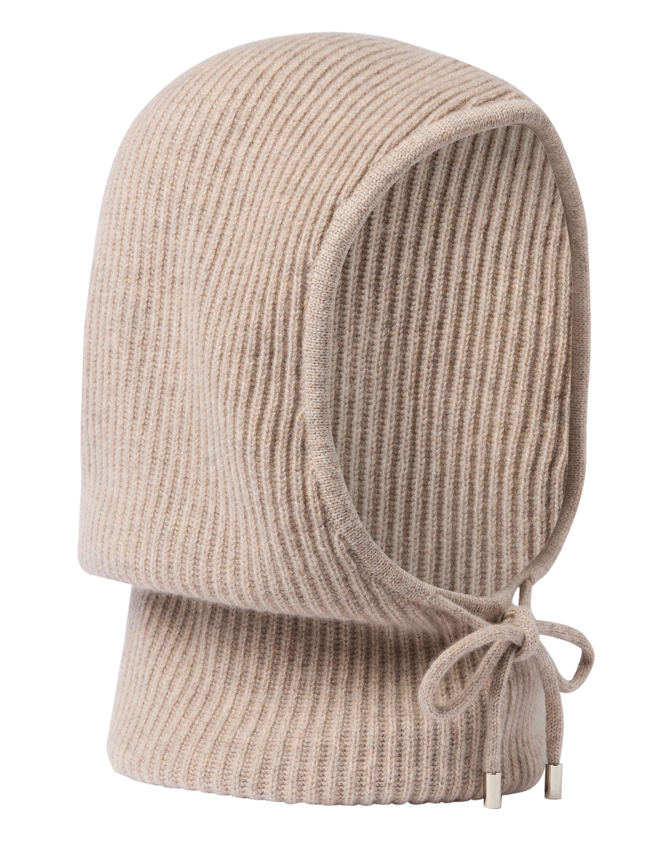 Image of Women's Ribbed Cashmere Hood Oatmeal Brown