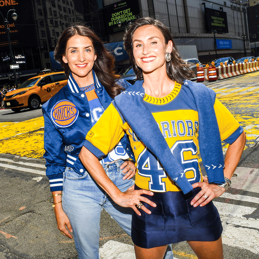 A series of images of women wearing clothes with sports logos.