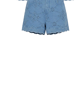 Embroidered Cotton Chambray High Rise Shorts