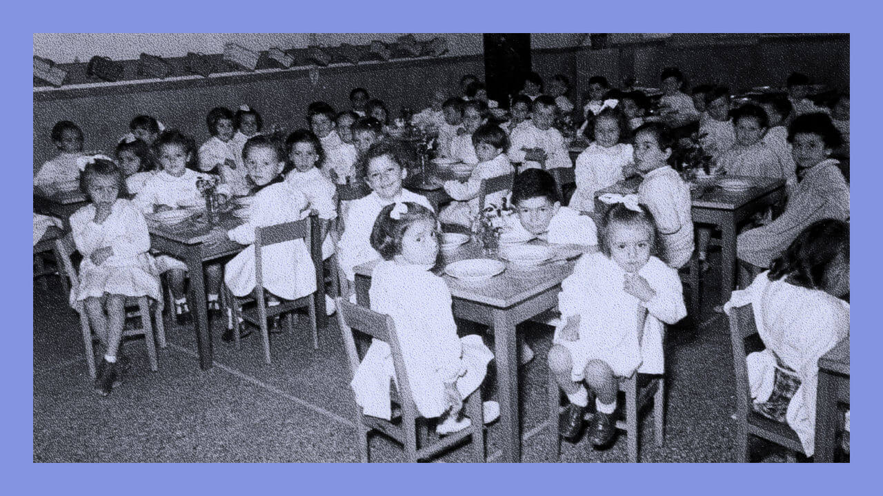 A black and white image from 1953 of Guastavino nursery school in Varazze, Italy.