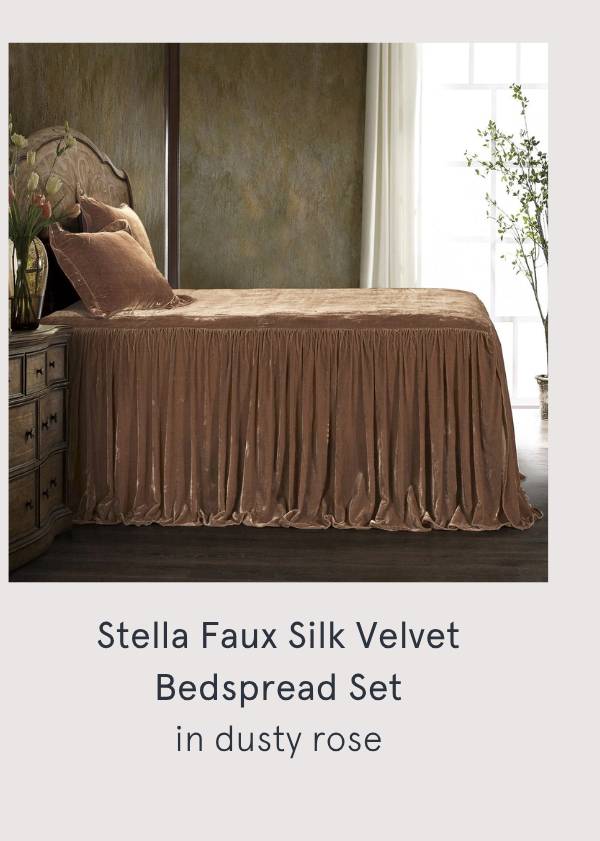 Stella Faux Silk Velvet Bedspead Set in Dusty Rose